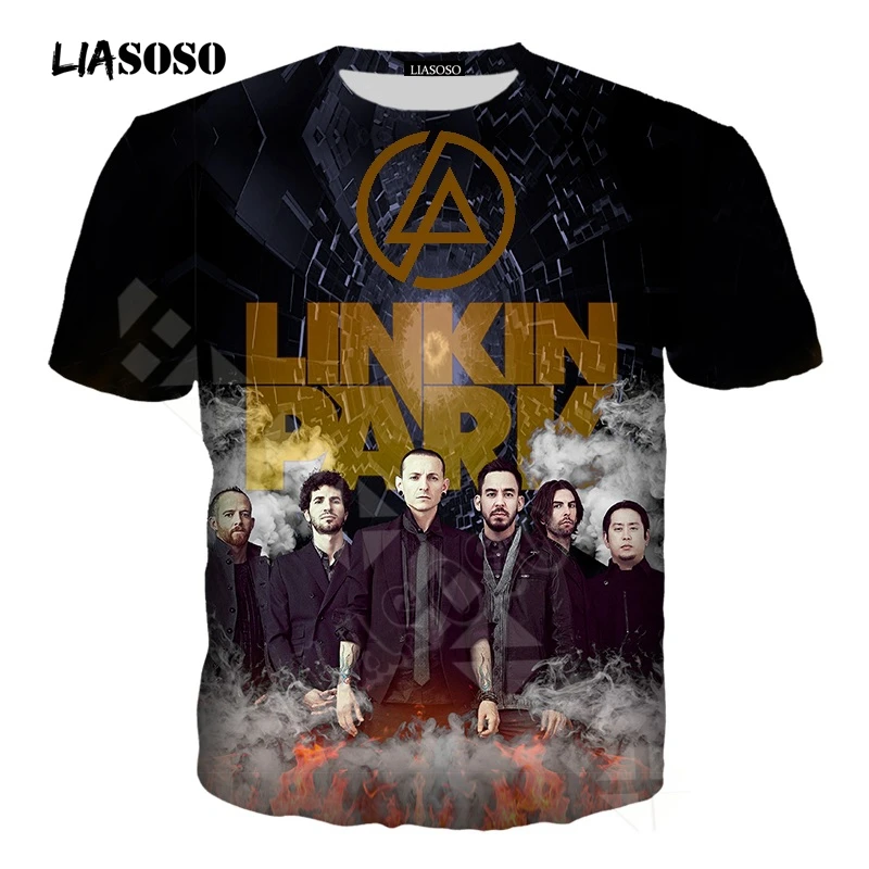 LIASOSO Новая футболка для мужчин и женщин рок-группа Linkin Park 3D печатные футболки с коротким рукавом в стиле хип-хоп летняя футболка Harajuku топы Y454