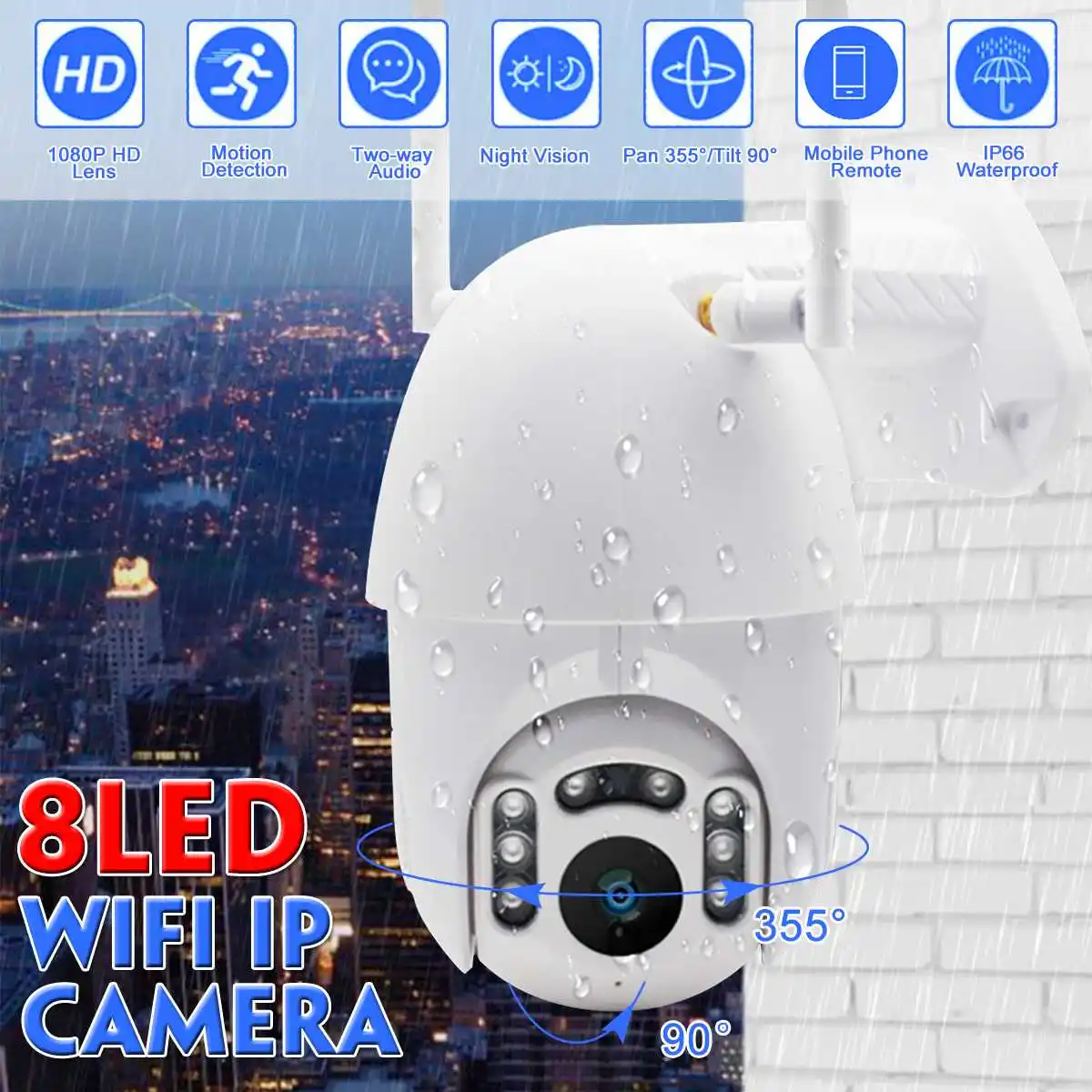 8 LED Waterproof Wireless Camera Outdoor 1080P IP Camera Wireless Camera WiFi 1080P HD Security Night Vision PIR WiFi Camera