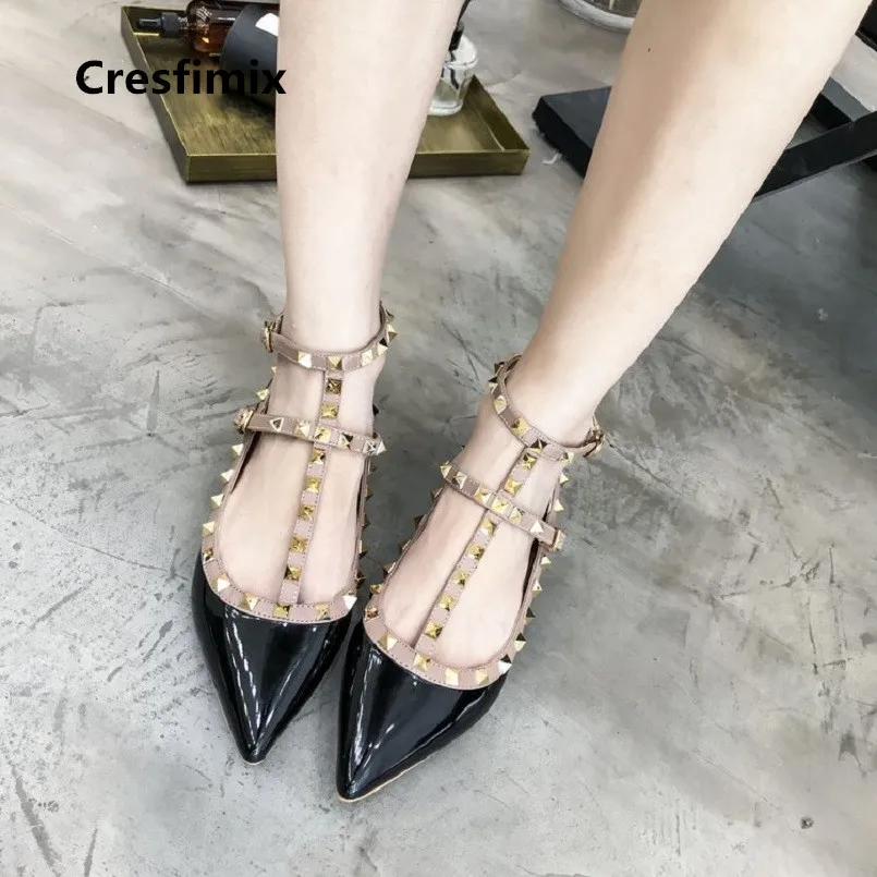 

Cresfimix femmes appartements women fashion comfortable rivet pointed toe pu leather flat shoes lady spring & summer shoes a3045