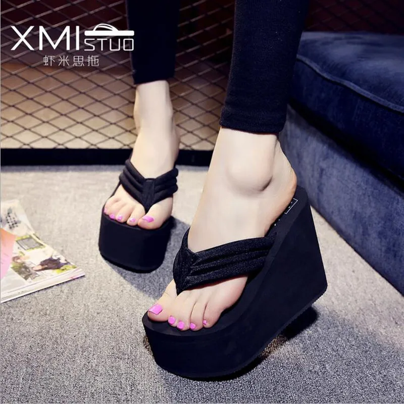 Free Shipping 2016 Ultra High Heels Beach Slippers Summer Wedges Platform Sandals Flip Flops font b