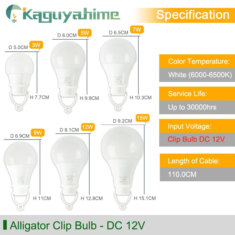 Kaguyhime 12V Портативный зажим/220 V E27 Светодиодный светильник DC/AC кольцевой подвесной светильник 3W 7W 9W 12W 15W для кемпинга, рыбалки, аварийной ситуации