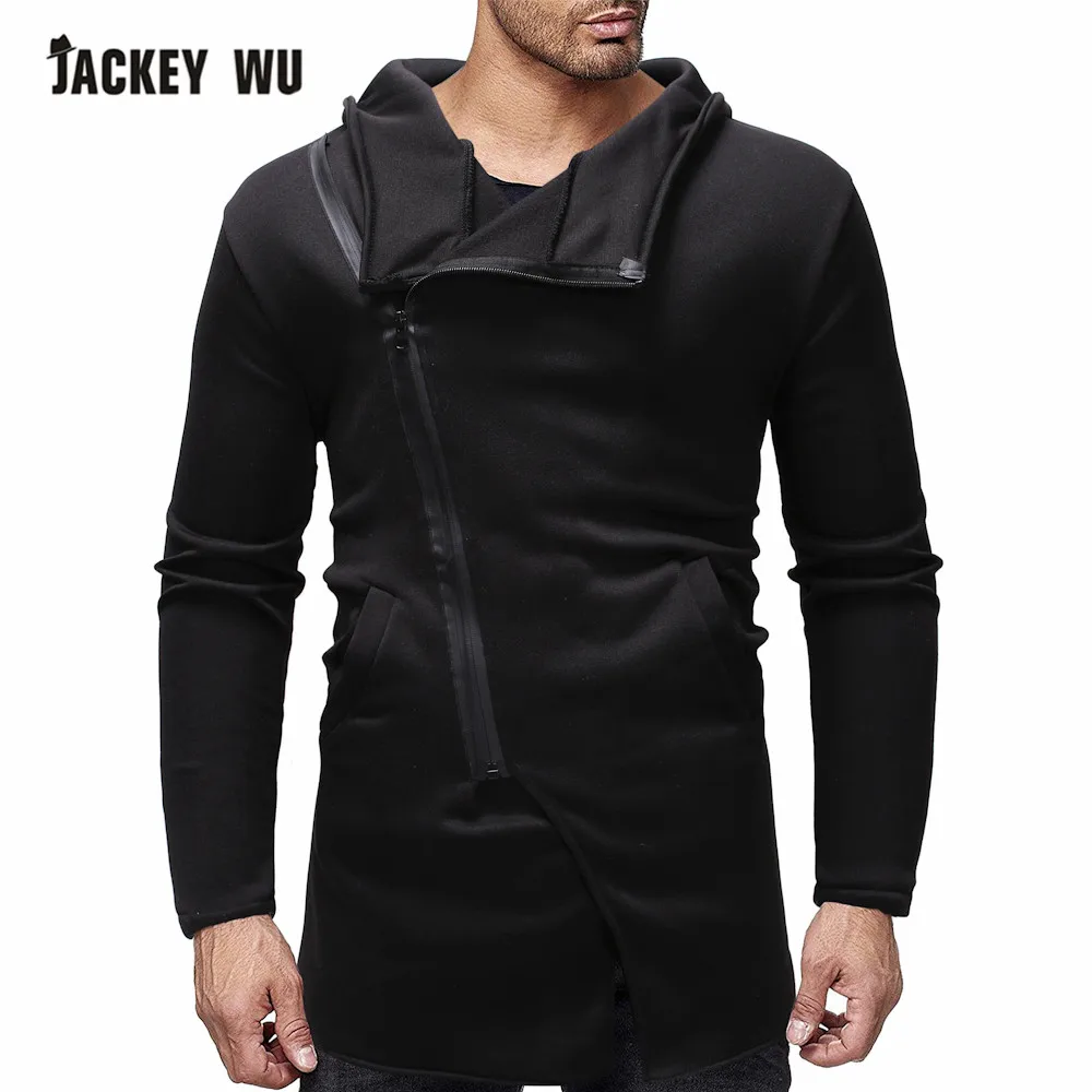 

JACKEYWU Brand Men's Hoodies 2019 Fashion Oblique Zipper Cardigan Casual Sweatshirts Hip Hop Sportswear Cotton Black Streetwear