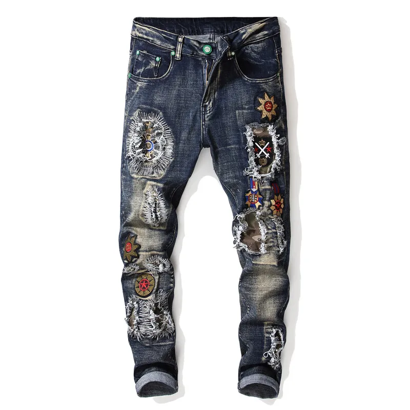 New Mens Skinny Jeans Blue Distressed Denim Stretch Jeans Men Hombre ...