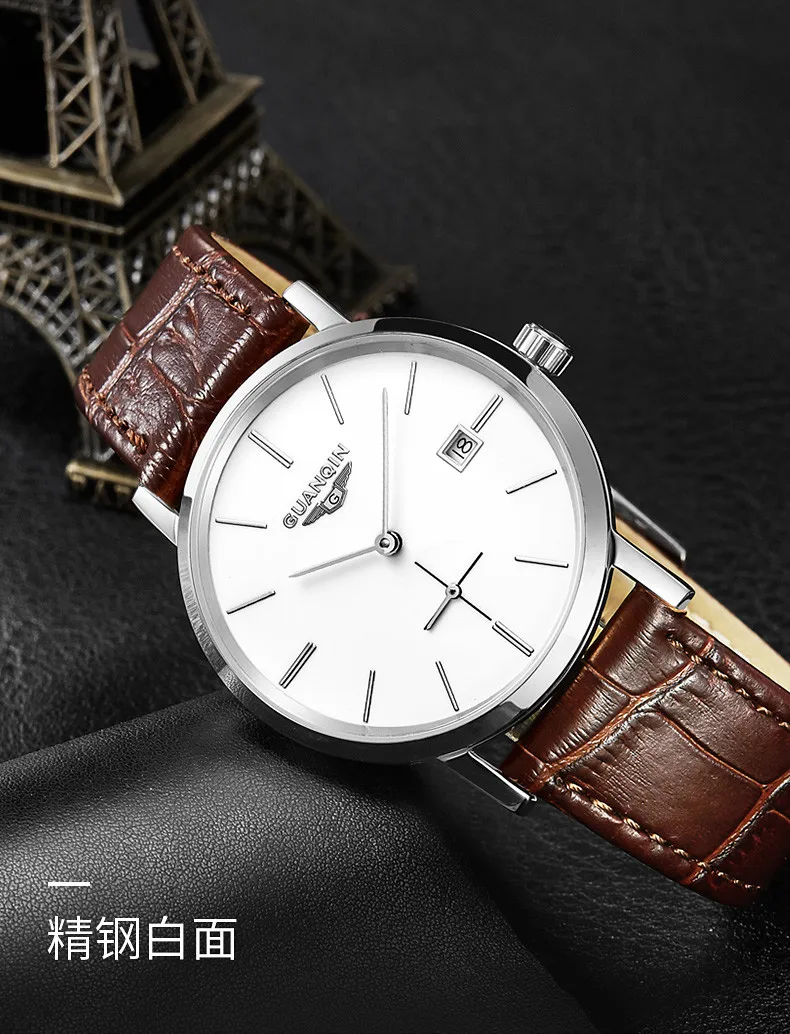  New GUANQIN Men Mechanical Watches 10mm Ultra Thin Leather Watches Luxury Brand Man Watch 30m Waterproof Calendar Wristwatches  (21)