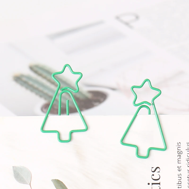 

20pcs/box Green Color Paper Clip Bookmark Stationery Christmas Tree Escolar Papelaria for DIY Diary Album Student Marking Clips
