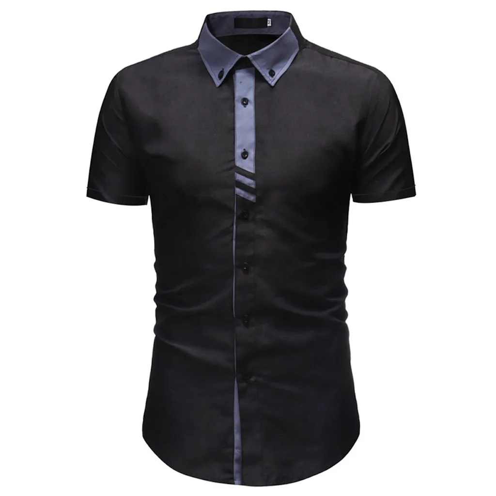 الرجال قميص أزياء بلون الذكور عارضة قصيرة الأكمام قميص الأزياء الكلاسيكية شخصية