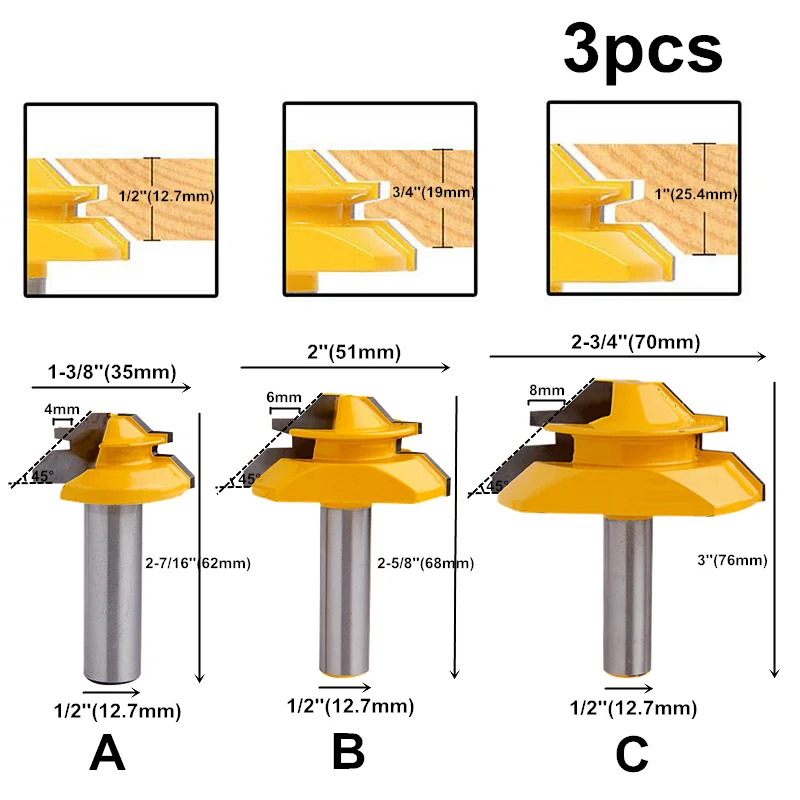 45 Degree Mitre Miter Lock Wood Clamp Joint Router Cutting Drill Bit