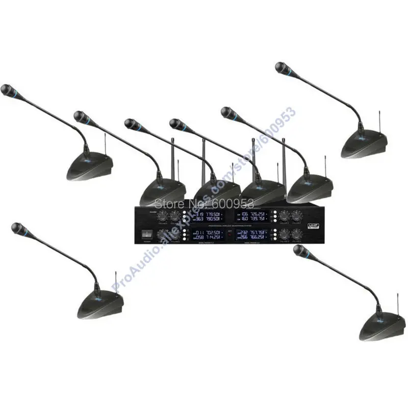 الراقية UHF 8 × 50 قناة عنق الإوزة مكتب اللاسلكية المؤتمر الميكروفونات نظام لغرفة الاجتماعات