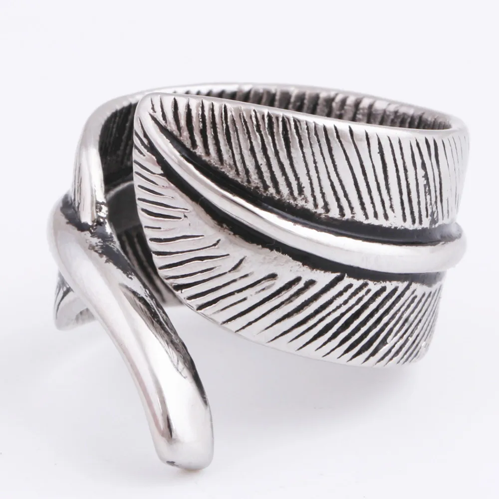 

Men Vintage Rings Feather Leaf 316L Stainless Steel Retro Ring for Women Punk Street Ring Accessories Simple Design