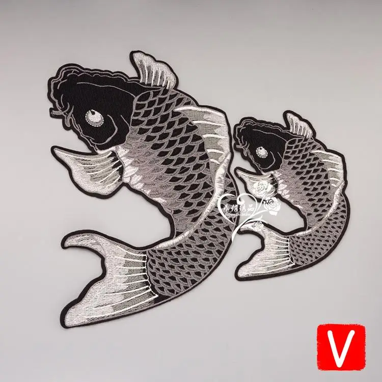 

VIPOINT embroidery big fish patches black patches badges applique patches for clothing DX-182