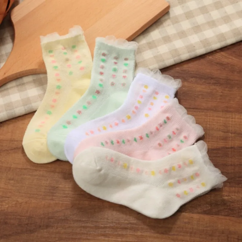 10 шт./лот = 5 пар, новые хлопковые сетчатые носки детские удобные милые девушки От 1 до 9 лет детские носки - Цвет: Send random color