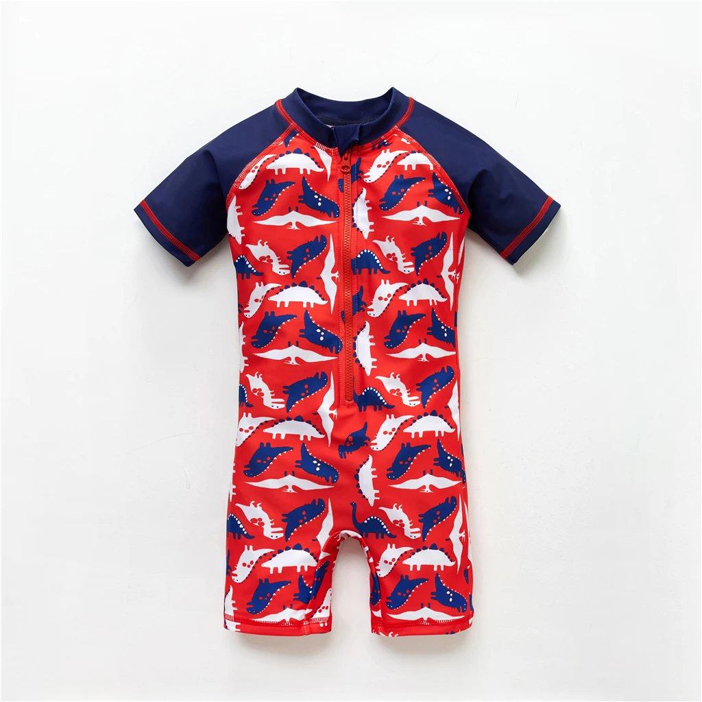 

2019 Kavkas New Kids Boy Swimming Suit Fashion One Piece Dinosaur Print Baby Boys Swimwear Beach Suit Short Sleeve Child Bathing