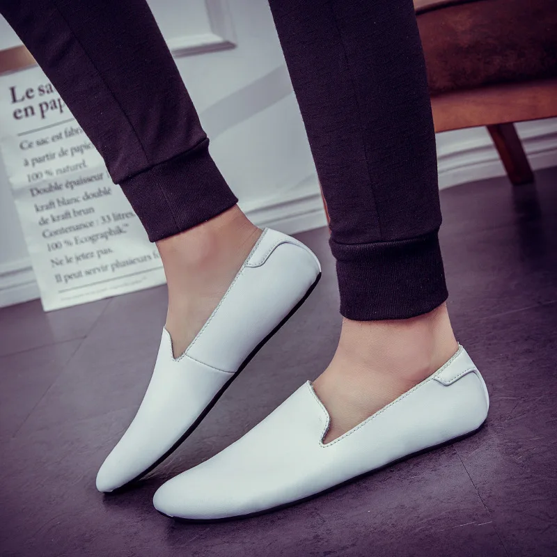 Mode D'été Cuir En Sport Conduite De Sur Glissement Lumière Bout Nouveau Hommes Blanc Black brown Printemps Pointu Chaussures white La Mocassins Xq4B5xw
