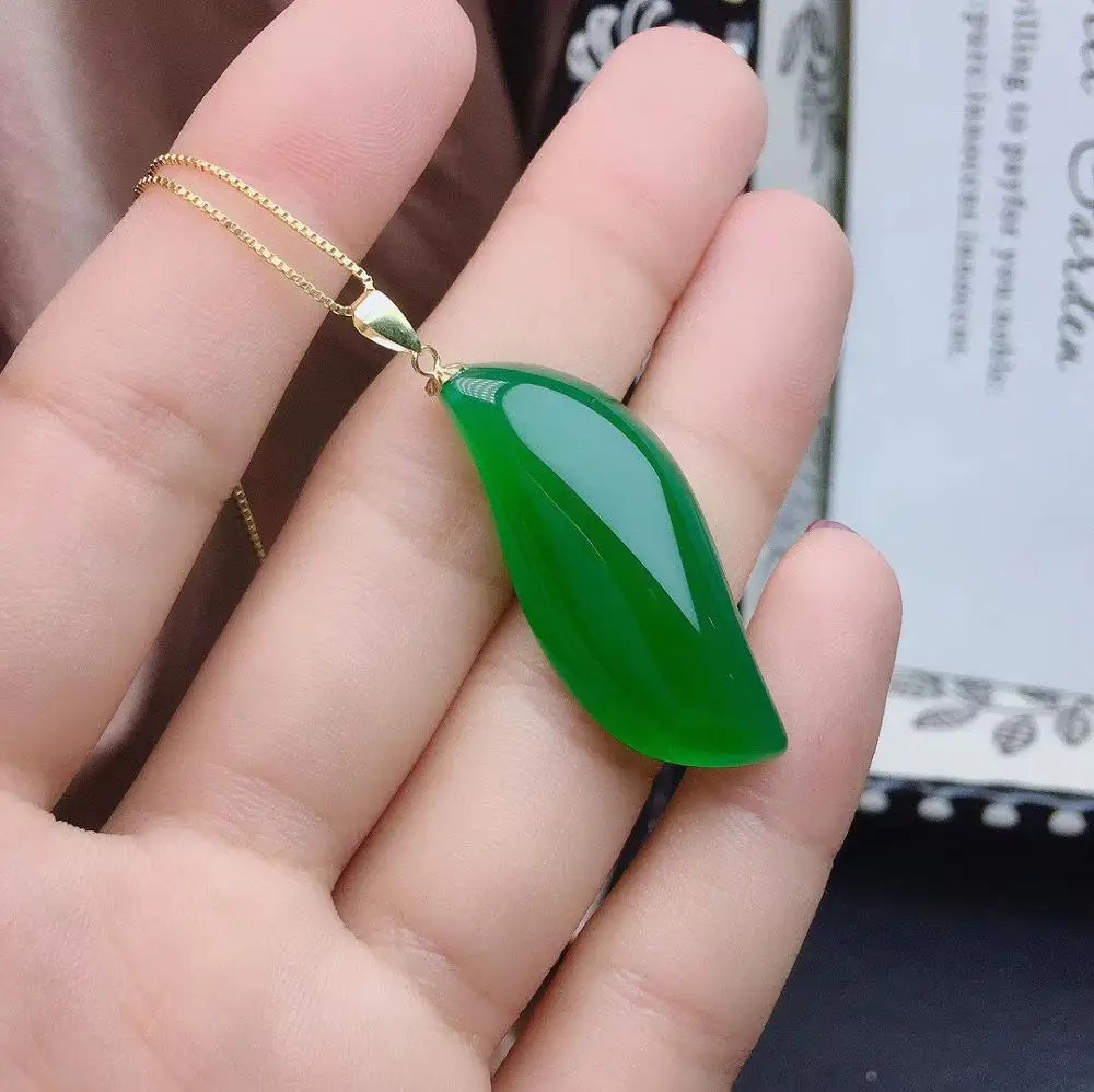 

big size classic clear green chalcedony gemstone pendant for necklace special design luxury attractive character party gift