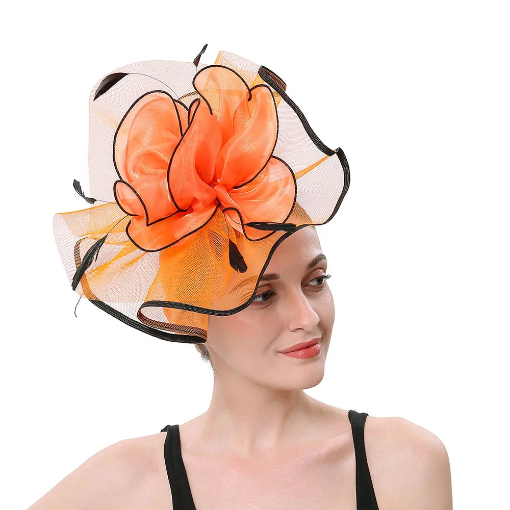FS очарование элегантные церковные платья женщин Кентукки Дерби шляпа цветок повязка на голову женский головной убор Свадебные аксессуары для волос шляпы - Цвет: Orange Headwear