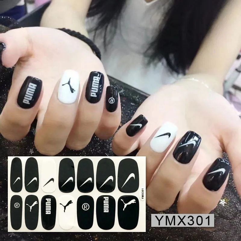 Черно-белая 3D Роскошная Спортивная наклейка с логотипом для дизайна ногтей, самоклеющиеся наклейки для самостоятельной сборки, ультратонкие наклейки для маникюра для женщин - Цвет: YMX301
