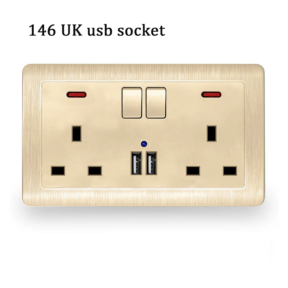 

Wall Power Dual UK Socket Plug Grounded 15A 250V British Standard Electrical Double Outlet Switch 146mm 86mm, Dual USB Socket