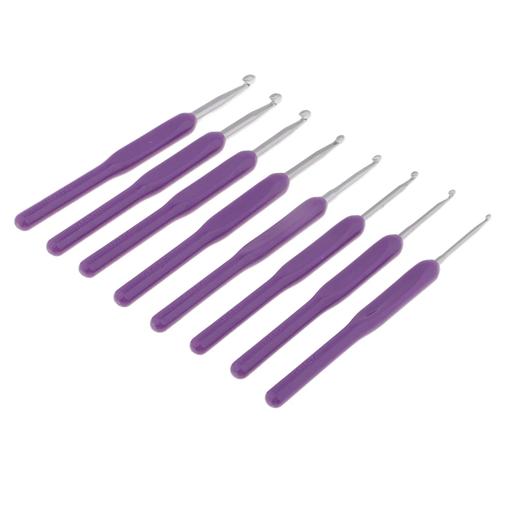 fityle 8Pcs Aluminum Crochet Hook With Soft Grip Handles Knitting Weaving Needles 2.5/3/3.5/4/4.5/5/5.5/6mm