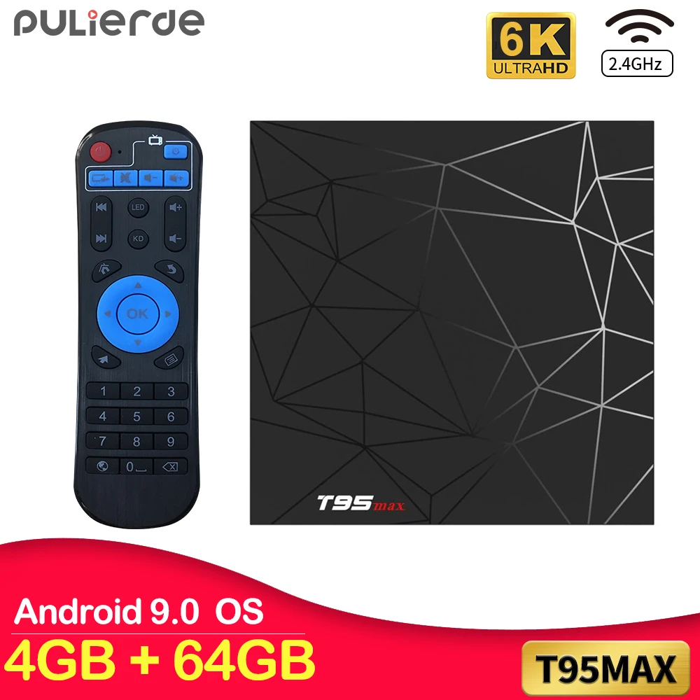  PULIERDE T95max Android 9.0 TV BOX H6 Quad core 4GB 32GB H2.65 6K 2.4GHz WIFI Set-top box Media Pla