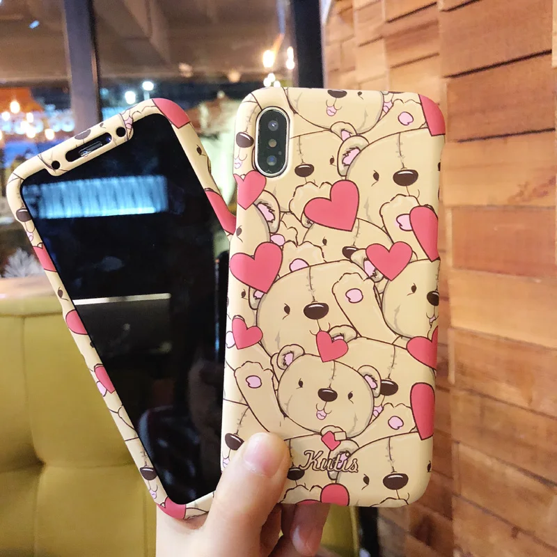 Чехол Totoro для iphone X 360, милый чехол с рисунком кота единорога для передней и задней панели iphone 8, 8 plus, 6, 6 S, 6S plus, 7, 7 plus, чехол с медведем - Цвет: KH14