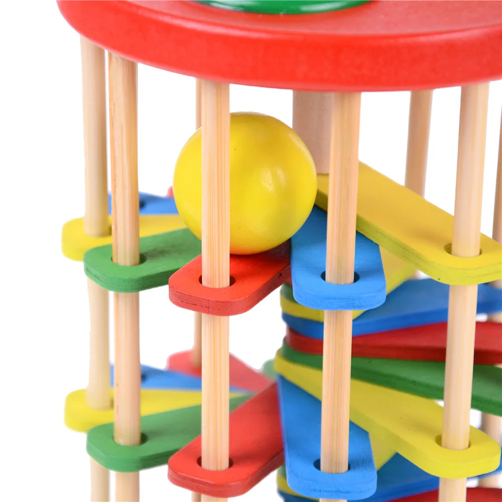 Pound And Roll Wood Tower With Hammer Knock The Balls Roll Off Ladder Kid Toy FI 