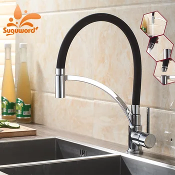 

Suguword Chrome Kitchen Faucet Deck Mounted Single Handle one Hole Mixer Tap Hot and Cold Water Switch