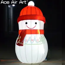 Светящийся надувной Рождественский талисман, белый светящийся надувной снеговик с красной шляпой сверху от Ace Air Art