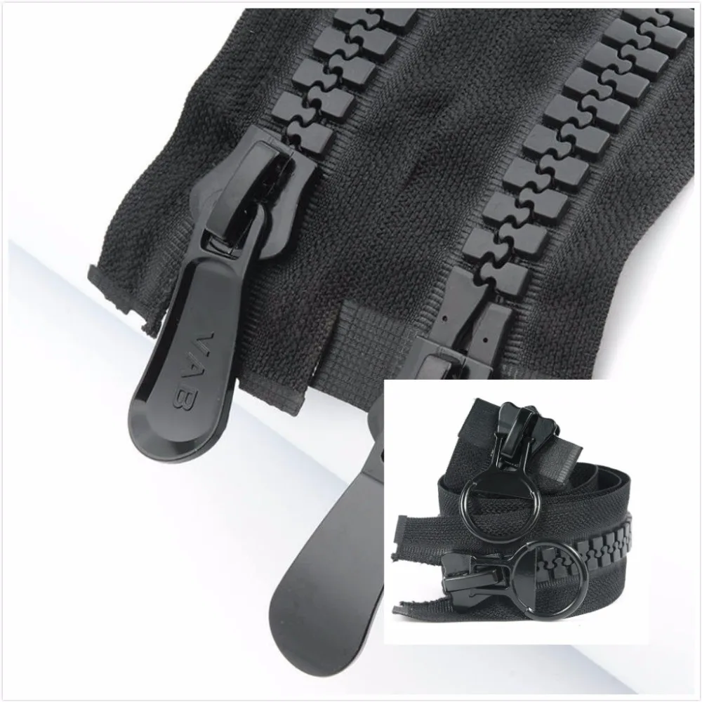 20 High Grade Max Size Black Double Sliders Resin Zipper 75cm 100cm