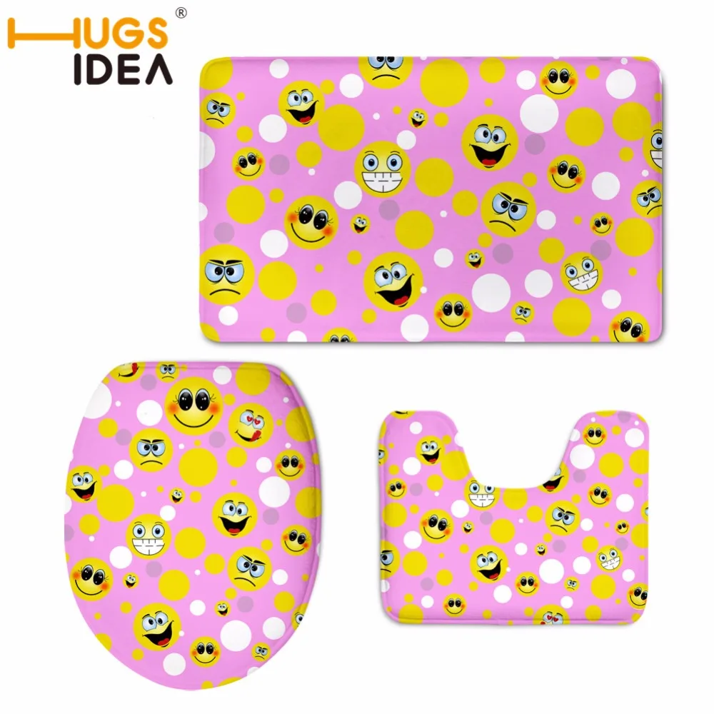 HUGSIDEA Funny Emoji Pattern 3pcs Set Overvoat Toilet Case Warmer Soft