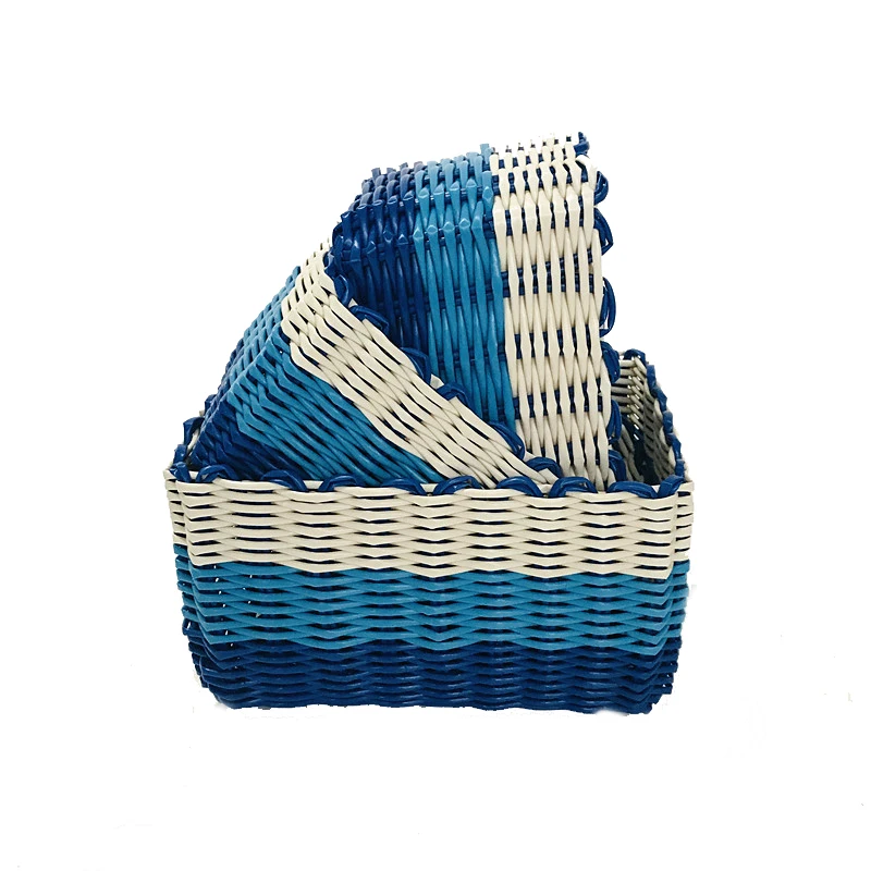 3PCs Handmade Woven Office Storage Box Plastic Waterproof Makeup Cosmetic Lipstick Mask Sundries Basket Desktop Organizer