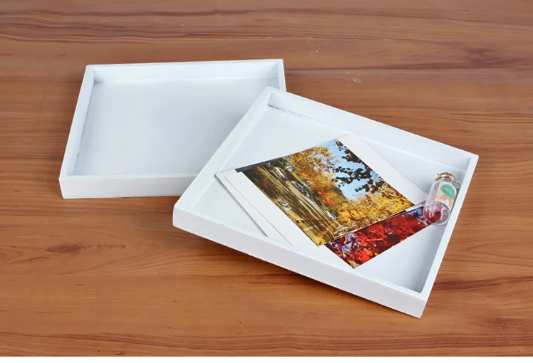 

1PC High Quality Zakka grocery wood desktop cosmetics Postcard storage box white solid wood plate 20x20cm JL 0920