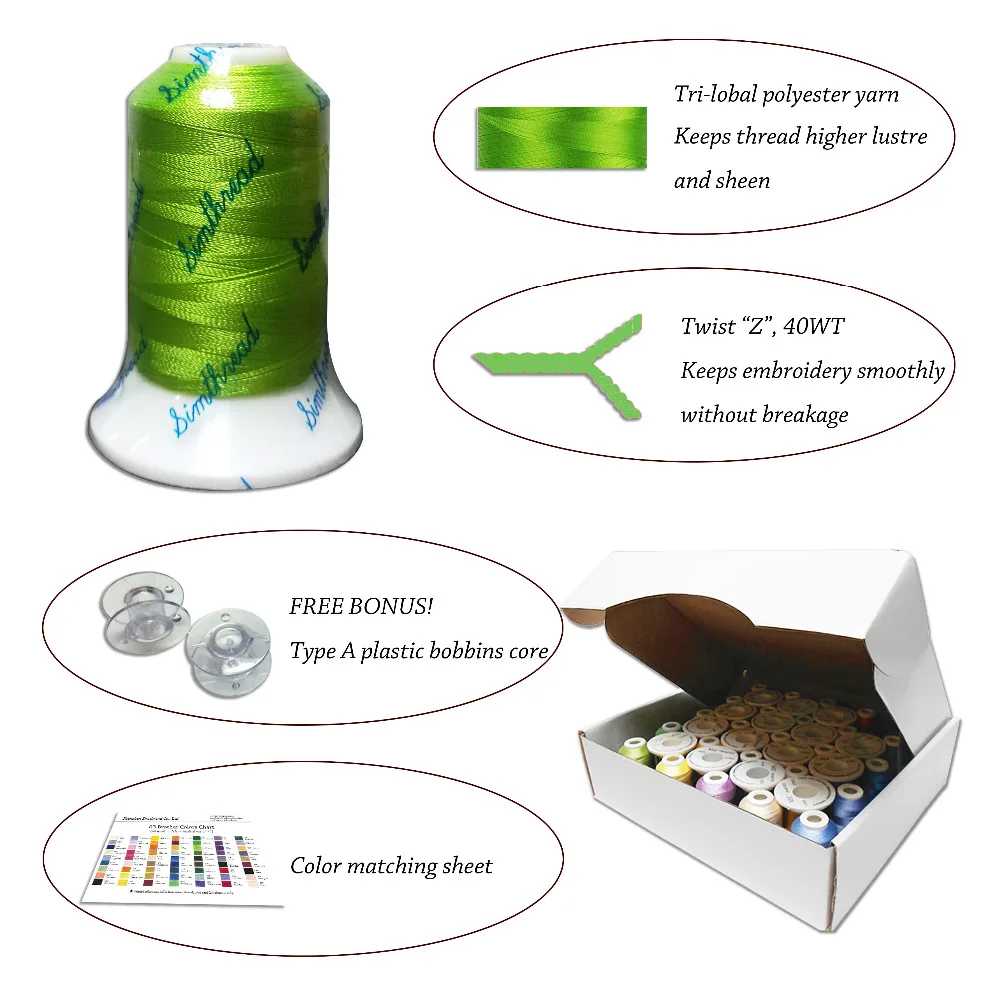 Simthread 40 Brother цвета полиэфирная вышивальная машина нить плюс 5 шт. размер пластиковые катушки