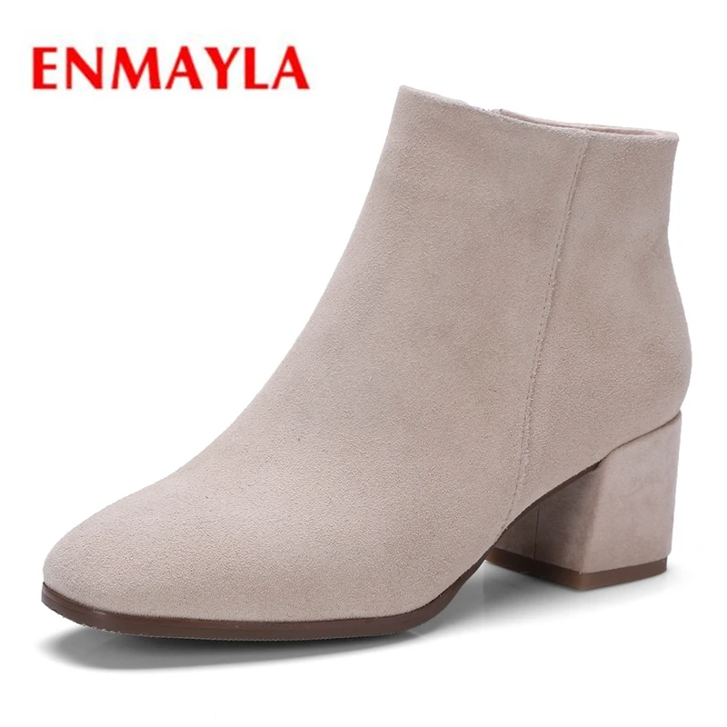 

ENMAYLA Women boots square toe high heel ankle boots women zipper boots lady solid square heel shoes Size 34-39 ZYL1102