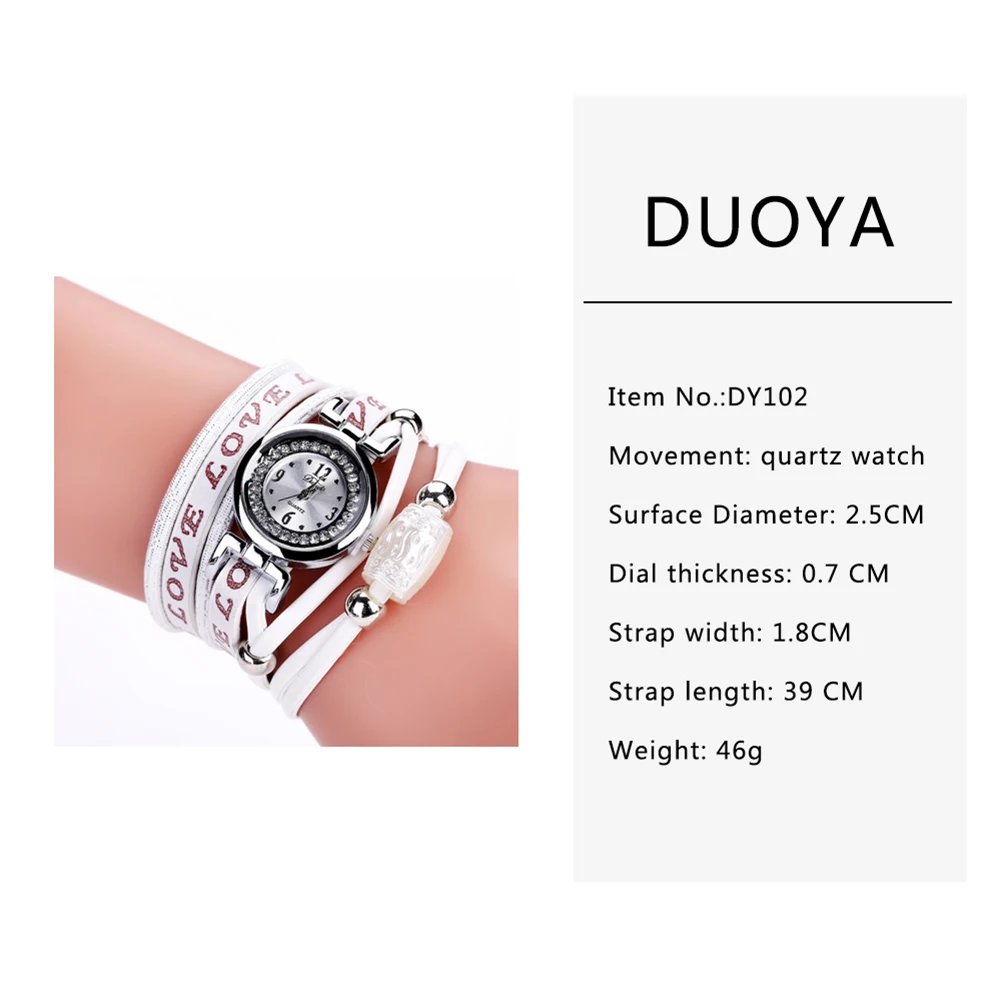 Модные Duoya Брендовые женские часы-браслет с надписью «LOVE» из искусственной кожи на бренд круг инкрустированные алмазами Для женщин кварт