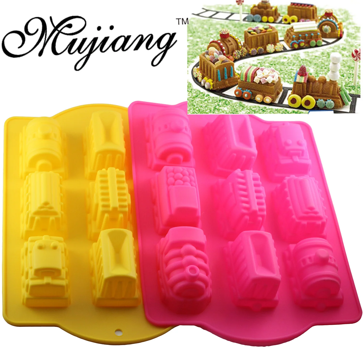 

Mujiang 6 Cavity 3D Train Silicone Cake Baking Molds Muffin Cupcake Mold Party Cake Decorating Jelly Pudding Chocolate Moulds