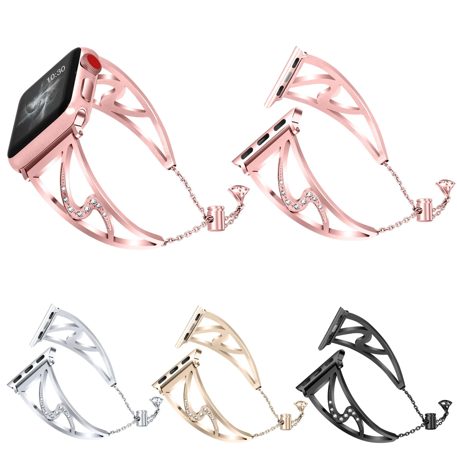 

Bling Bangle Wrist Bracelet For iWatch Series 4 3 2 1 Apple Watch Band 40mm 44mm 38mm 42mm Luxury Diamond Stainless Steel Strap
