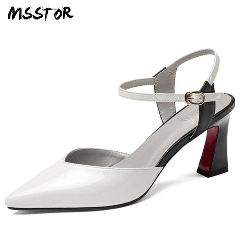 

MSSTOR White Buckle Strap High Heels Sandals Women Pointed Toe Fashion Casual Leather Sandals Women Mixed Colors Summer Shoes