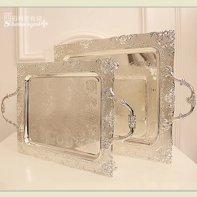 

European-style luxury dessert tray Silver plated dessert tray wedding cake pan tea table KTV fruit bowl