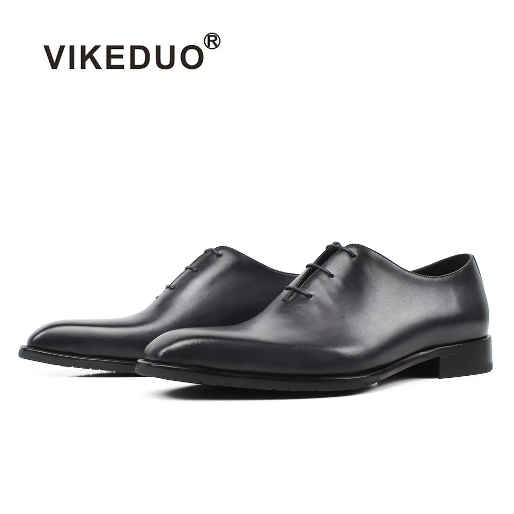 Туфли VIKEDUO мужские из натуральной кожи серого цвета с патиной свадебные офисные