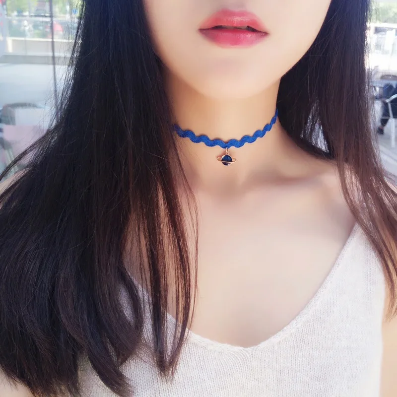 

2019 Korean Harajuku Style Fashion Sweet Cute Sexy Velvet Ribbon Rope Universe Planets Choker Necklace for Woman Party Jewelry
