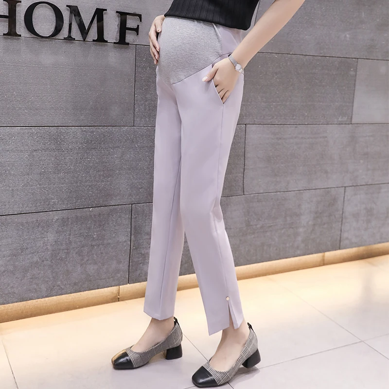 

553# Summer Autumn 9/10 Splits Maternity Straight Pants Adjustable Belly OL Work Clothes for Pregnant Women Pregnancy Overalls