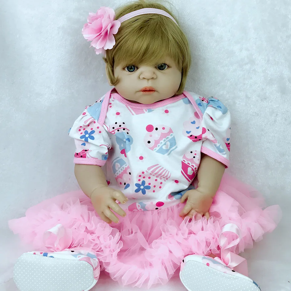 

57 cm Full Silicone Reborn Baby Doll Girl Toys Lifelike 23 inch Babies Doll Full Vinyl Fashion Princess Baby Reborn kids Partner