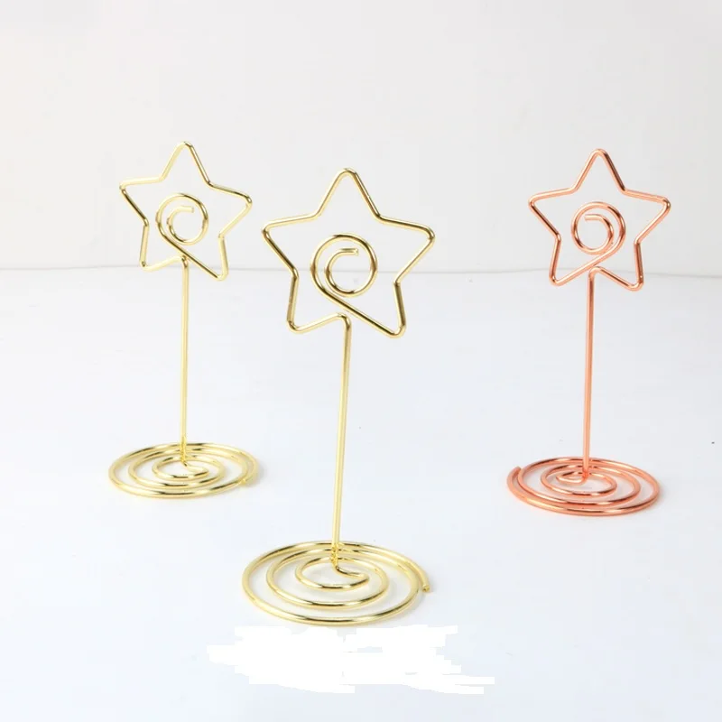 Creative Heart Stars Shape Rose Gold/Gold Metal Message Holder Clips Decorations Photo Clips Holder For Table Decorative Fixture