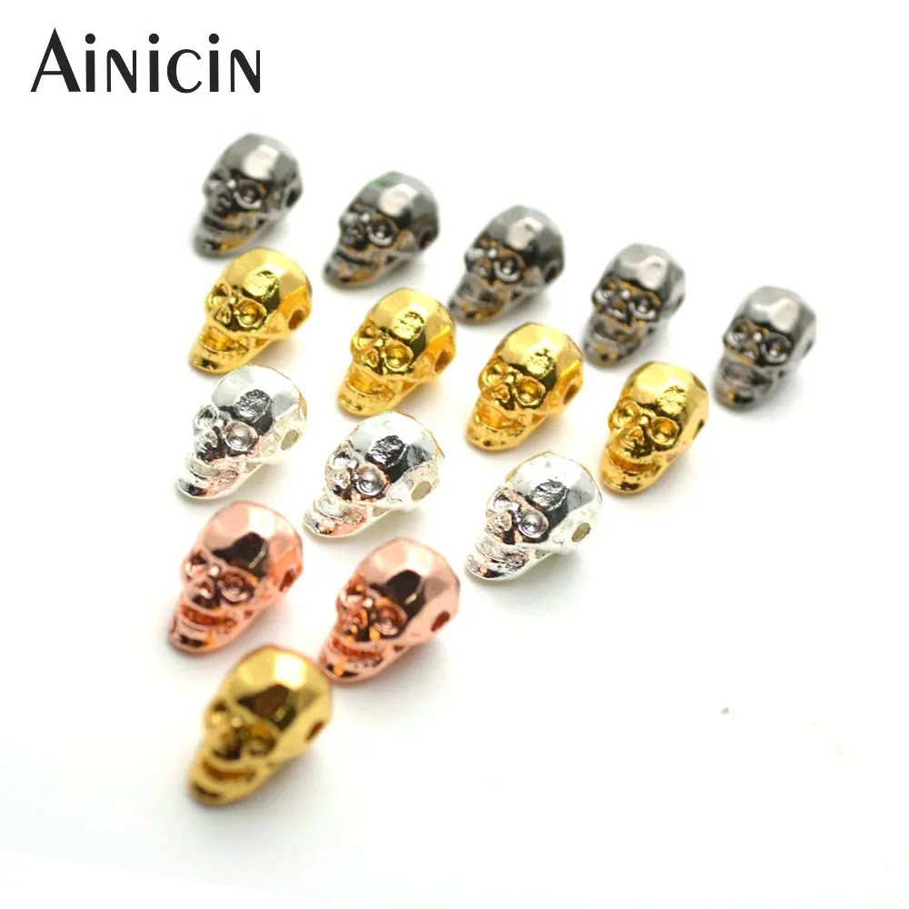 

20pcs Shine Skull Head Beads Gun Black Rose Gold Silver Plating Alloy Beads For Jewelry Making Findings