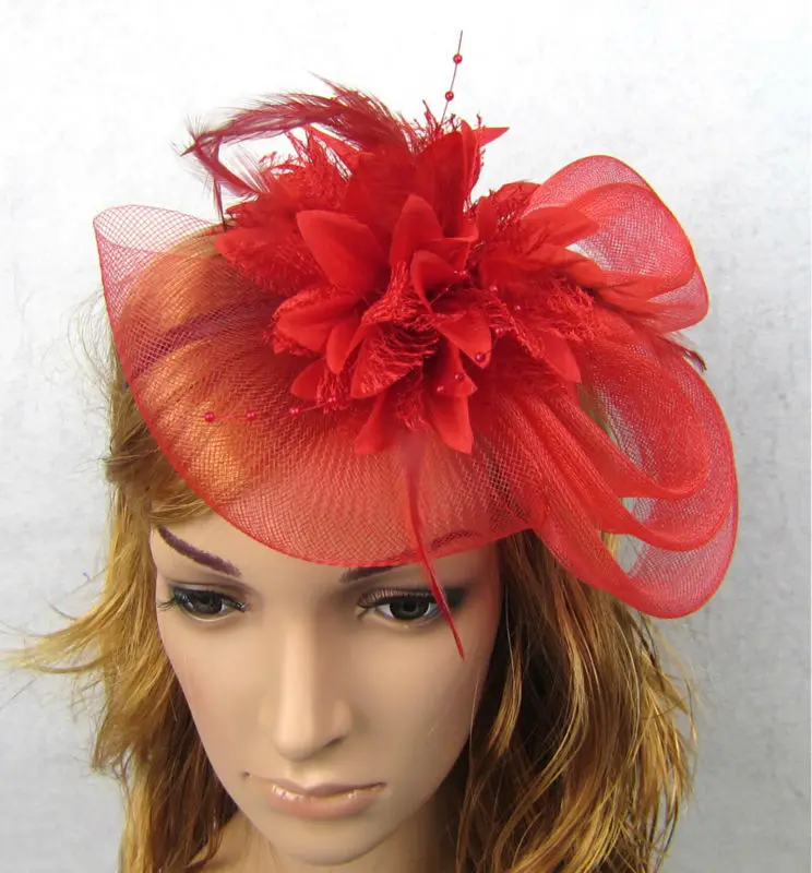 

Retail Party Wedding Accessory 7inch Fascinator Hair headband with Feathers and Vintage French Veiling 11 color Drop shipping