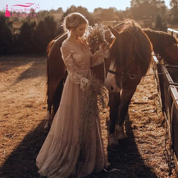 Vestidos De Novia Vestidos De Novia Bohemio Whimsical Encaje Manga Larga Vestidos De Novia Llamativos Estilo Hippie Abiti Da Sposa Novias Romanticas Zw126 Kompritas