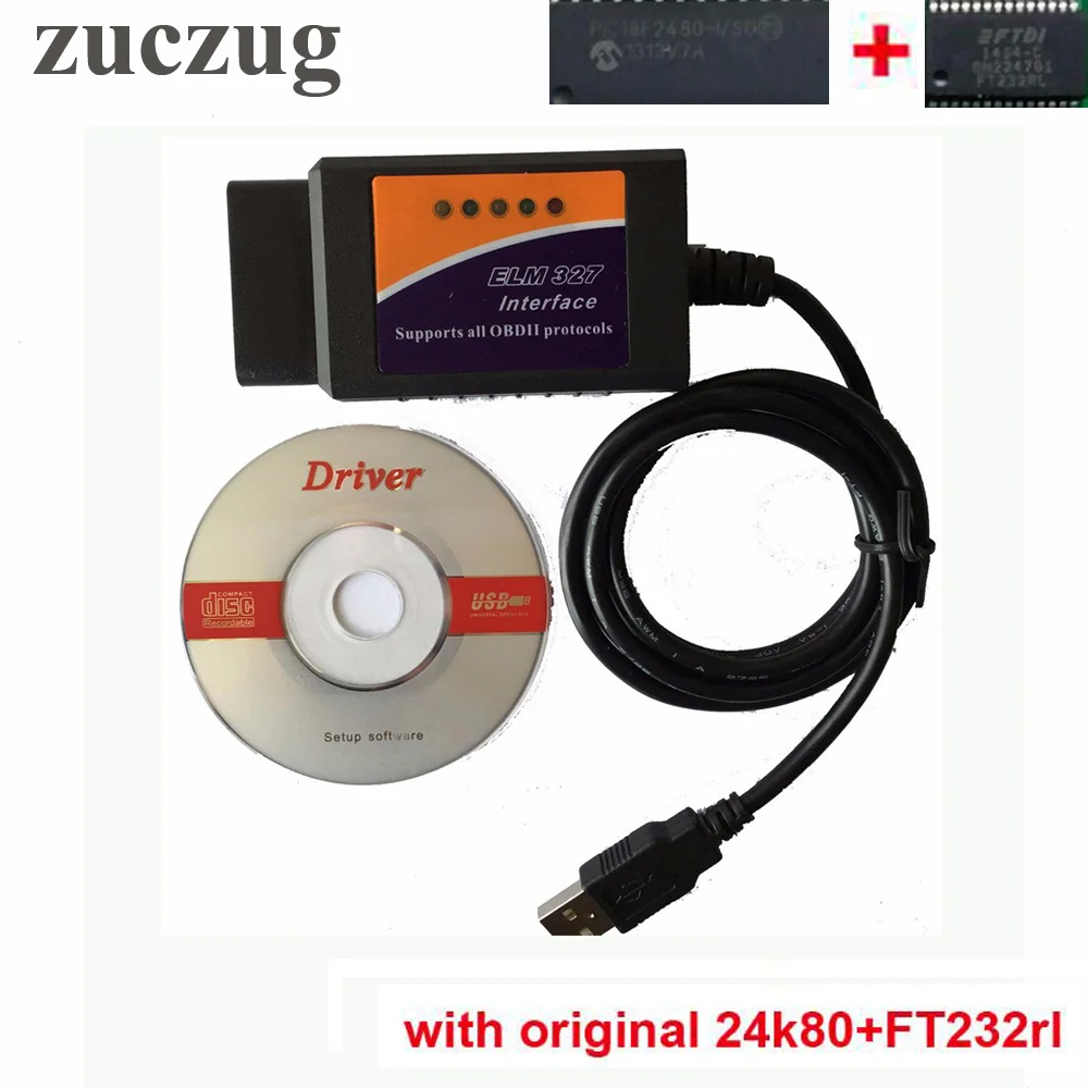 ZUCZUG Elm327 usb original FT232RL and PIC18F24k80 chip with elmconfig software elm 327 usb FT232RL obd