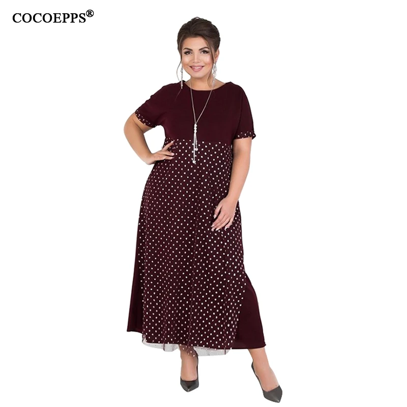 

2019 New Big Size Summer Long Dress Woman Casual Sexy Dot Mesh Plus Size Maxi Dress Elegant Evening Party Dress Vestidos 5XL 6XL