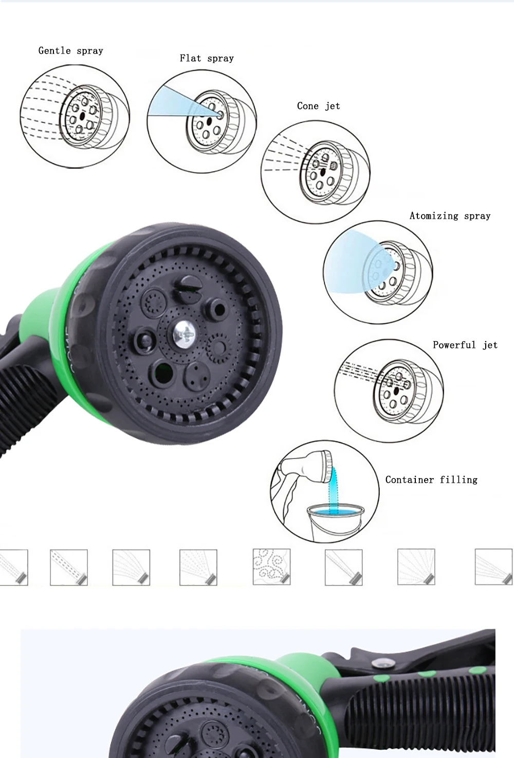 Водяной пистолет для полива шланга пистолет-распылитель поливка газона и сада набор для полива регулируемый шланг форсунки 7 узор Автомойка IT237