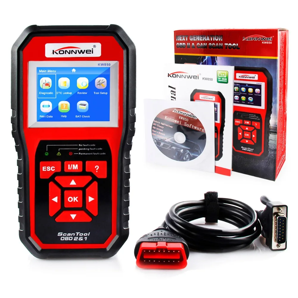 Лучший OBD2 сканер OBD 2 Автосканер KONNWEI KW850 с поддержкой нескольких языков